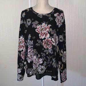 Bobeau Black Floral Top Blouse